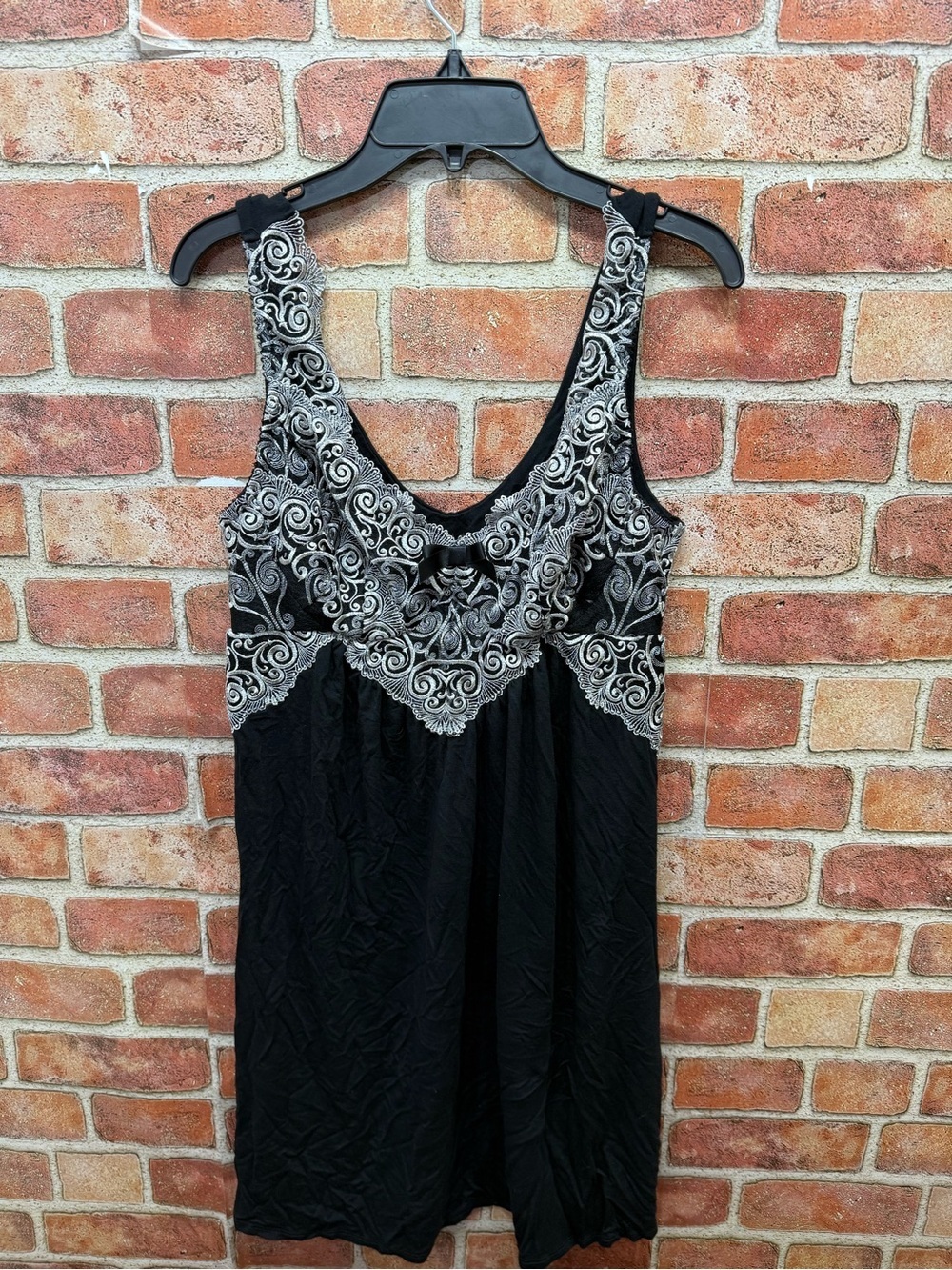 short sleep sleeveless tank chemise night dress nightgown black&silver by Soma